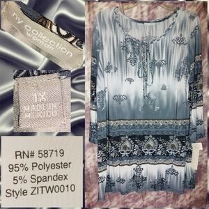 NY Collection Woman brand Gray/Multiclr Filigree Soft Knit Tunic Top 1X(14/16)